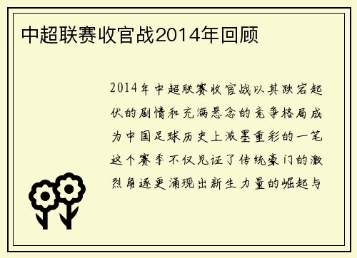 中超联赛收官战2014年回顾